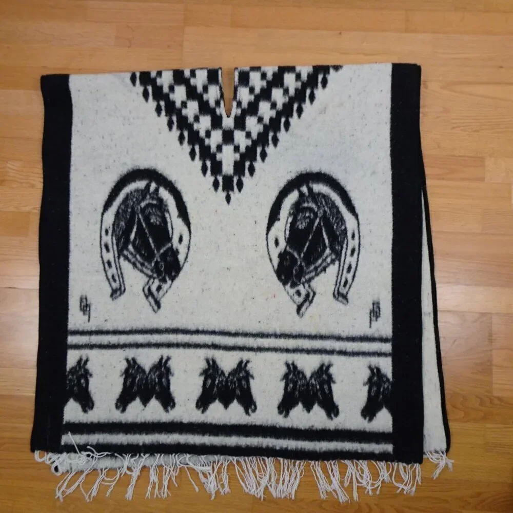 Vintage Western Poncho Equestrian Fringed Rare Wool? Handmade?